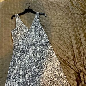 J. Crew cotton dress; gray with black leaf design. Size 14.